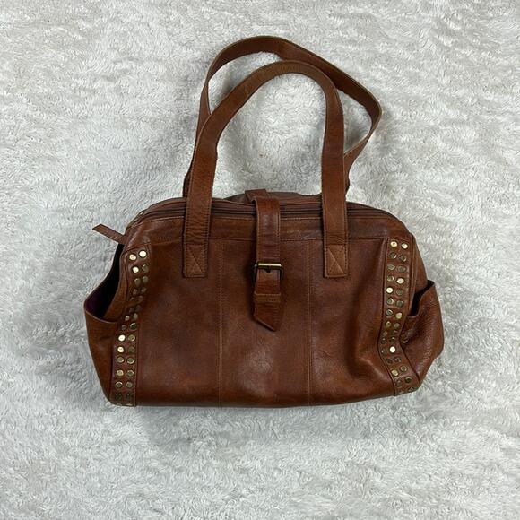 Overland Leather shoulder bag Large Doctor bag in caramel with gold studs - Picture 2 of 15